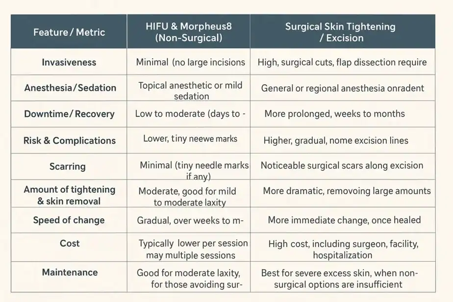 Table showing benefits of Lipo Freeze 2 U Wigston treatments for skin tightening following weight loss injections.