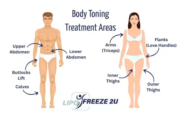 Graphic showing where you can have Body toning Treatment Wigston on your body